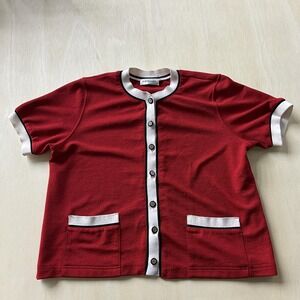 C.D. Daniels Cardigan Sweater Womens 2X Red Short Sleeve Knit Pockets Trim